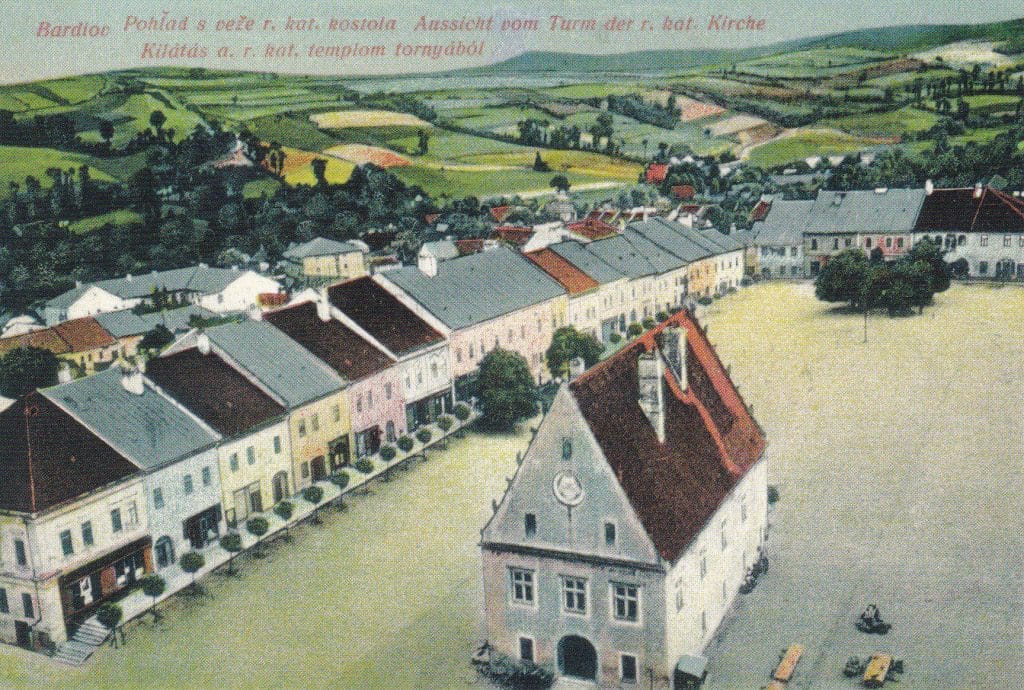 Bardejov – pohľad z veže zachytený na historickej pohľadnici
