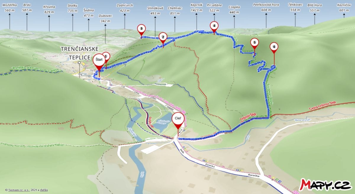 Mapa trasy chodníka Jeleň-Baračka