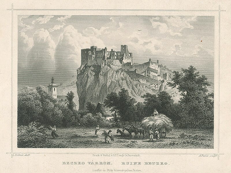 Grafika hradu Beckov / Ludwig Rohbock, A. Fesca, SNG, 1857