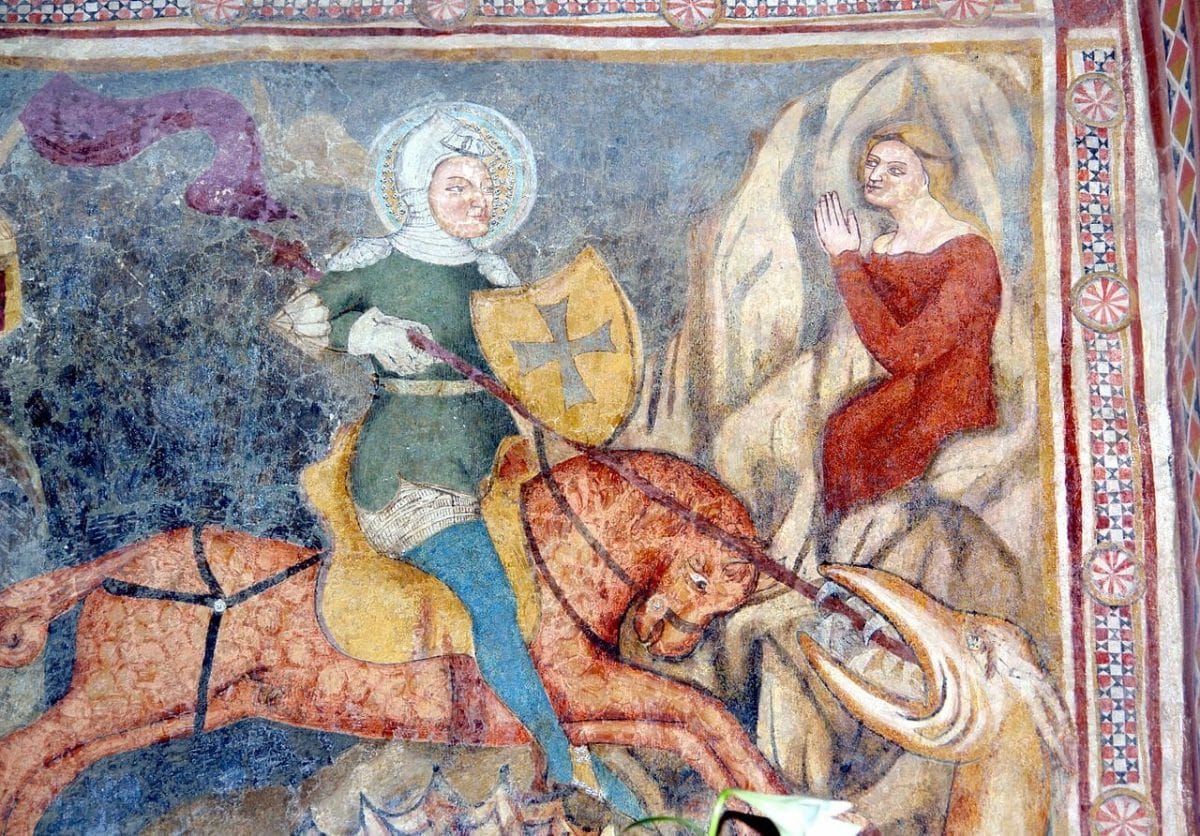 Freska sv. Juraja v interiéri kostola sv. Martina v Čeríne
