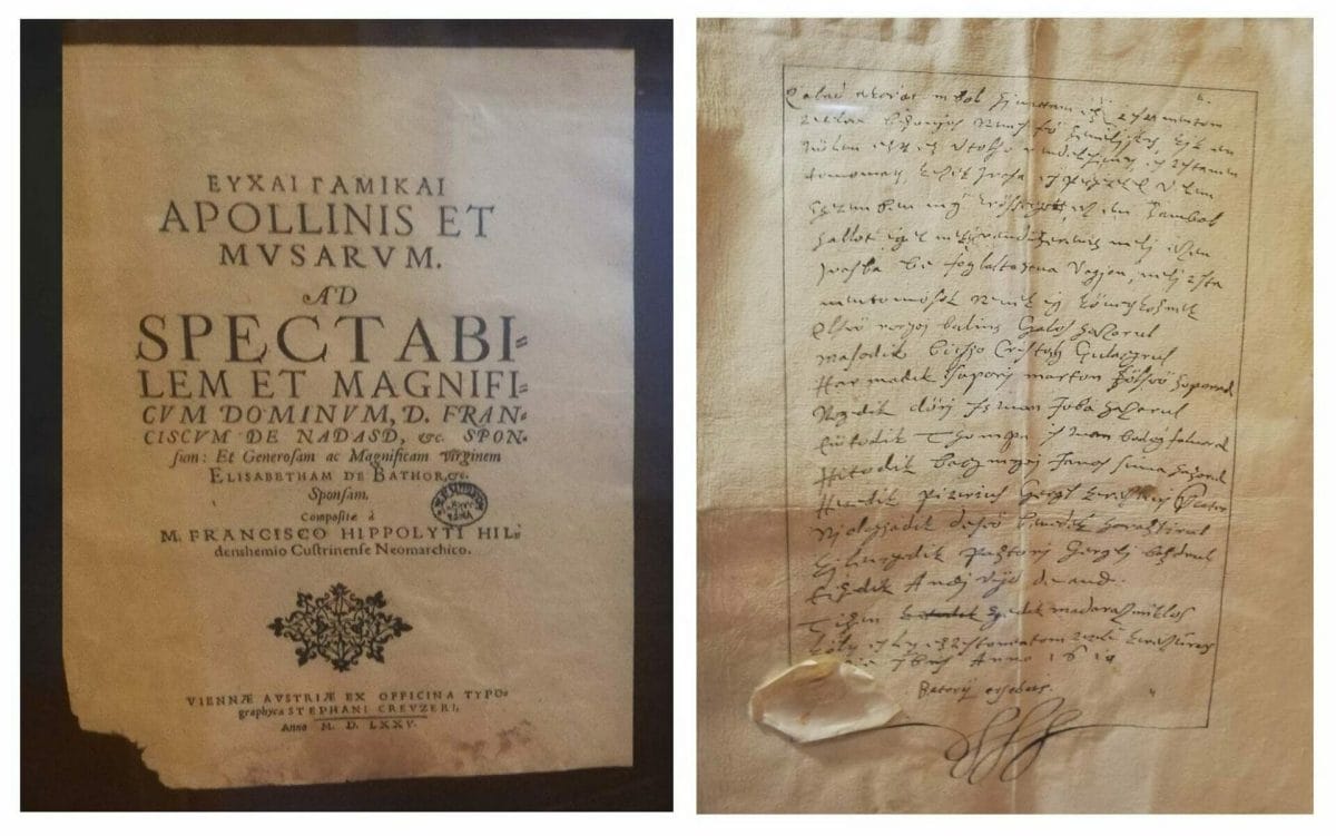 Kópia svadobného oznámenia a testamentu Alžbety Báthoryovej