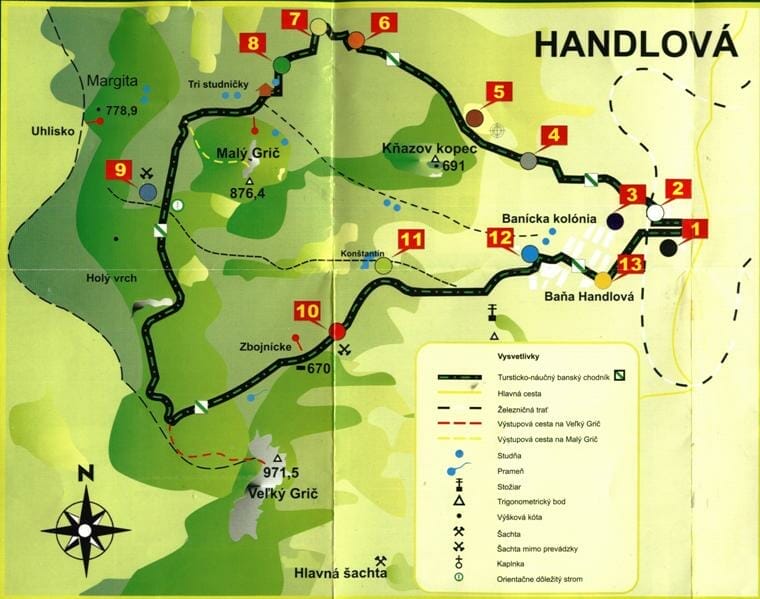 Mapa turisticko-náučného banského chodníka v Handlovej