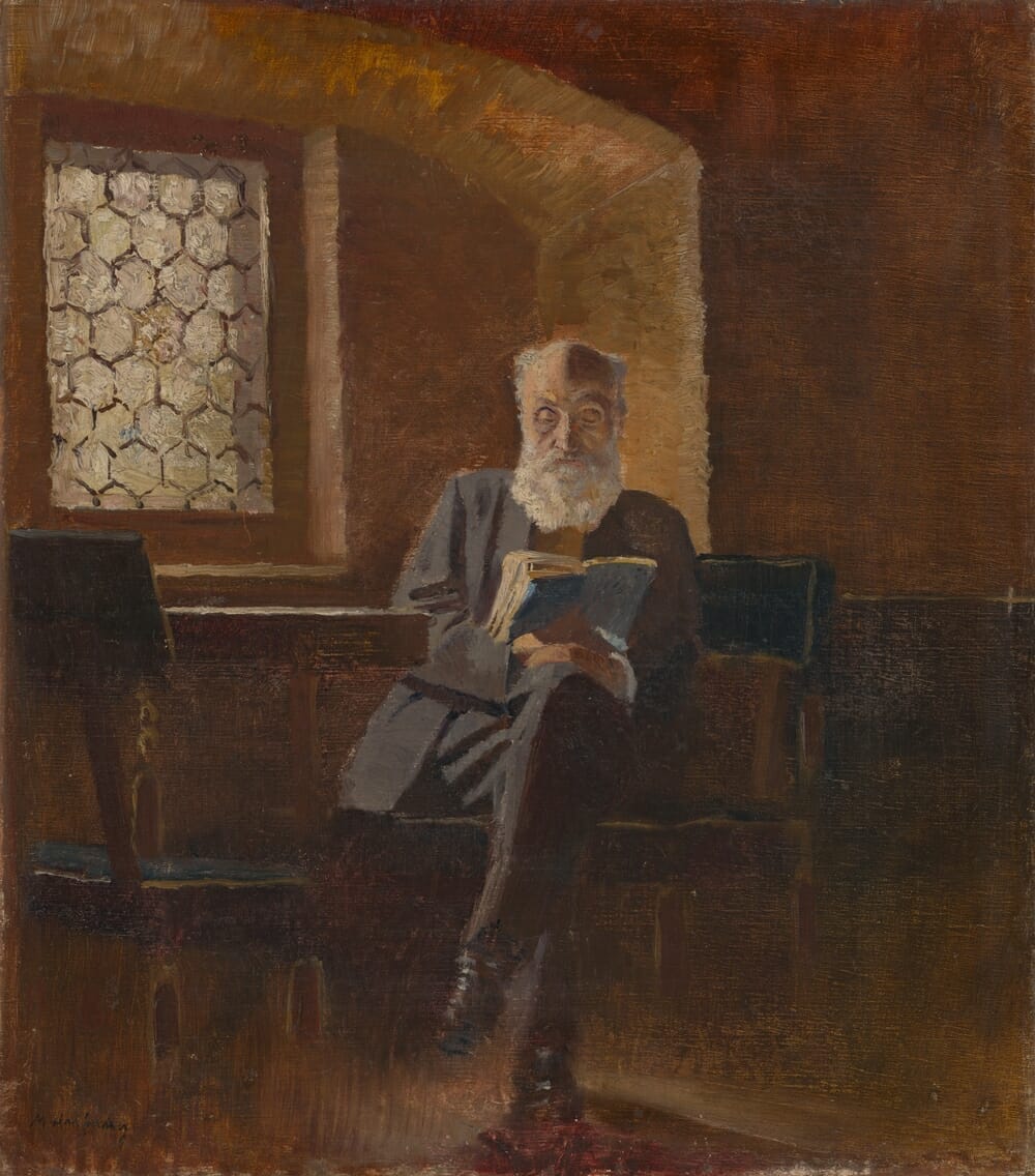 Portrét s názvom: Čítajúci. Umelcov otec, barón Eduard Mednyánszky, od Ladislava Mednyánszkeho, 1890 – 1895, SNG
