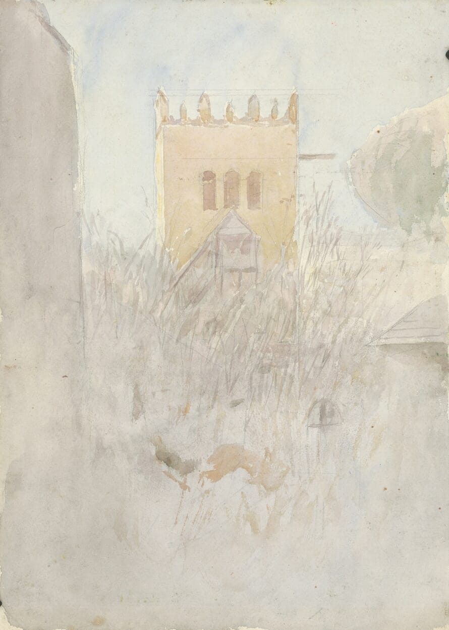 Akvarel: Zvonica v Strážkach II., Ladislav Mednyánszky, 1890–1910 , SNG